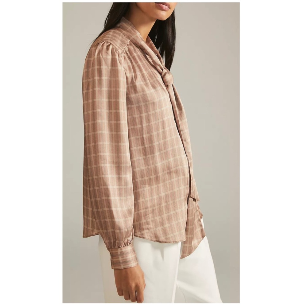 Mare Mare x Anthropologie Plaid Tie Neck Button Front Long Sleeve Blouse Medium